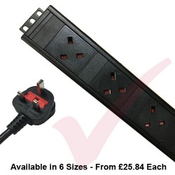 Vertical UK Socket to UK 13A Plug with 3 Metre Trailing Cable Rack PDU
