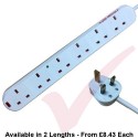 White - 6 Way Socket Gang Block Surge and Spike Protected Extension Lead