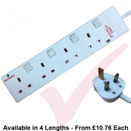 White - 4 Way Individually Switched and Surge Protected Extension Lead