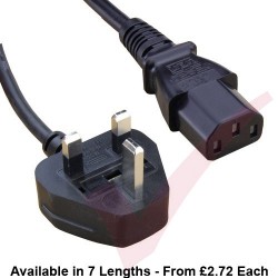 UK Mains Plug (5 Amp) - C13 High Grade 0.75mmSq PVC Power Cables Black