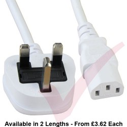 UK Mains Plug (5 Amp) - C13 High Grade 0.75mmSq PVC Power Cables White