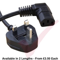 UK Mains Plug (5 Amp) - C13 Angled Right 0.75mmSq PVC Power Cables Black