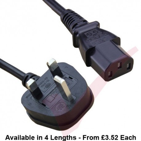 UK Plug (13 Amp) - C13 High Grade 1mmSq PVC Power Cable Black