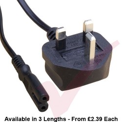 UK Plug (3 Amp) - C7 Figure of 8 High Grade 0.75mmSq PVC Power Cable Black