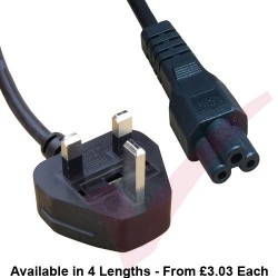 UK Plug (5 Amp) - C5 Clover Leaf High Grade 0.75mmSq PVC Power Cables Black