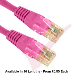 Cat5e Patch Cables RJ45 UTP High Grade PVC Flush Booted Pink