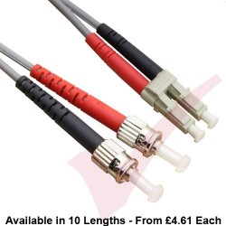 LC to ST Fibre Patch Cables OM1 Multimode Duplex Grey