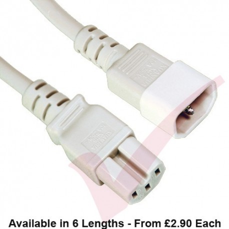 C14 to C15 HOT Condition Power Extension Cables White