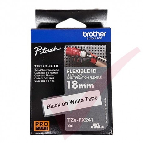 Brother 18mm Wide Tape Black On White Flexible ID Laminated TZEFX-241