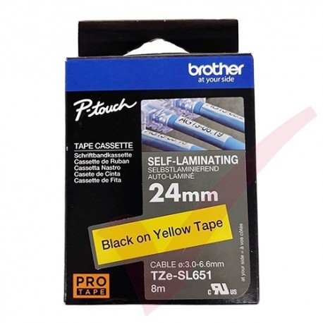 Brother 24mm Wide Tape Black On Yellow Self Laminating TZESL-651