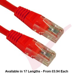 Cat5e Patch Cables RJ45 UTP High Grade PVC Flush Booted Red