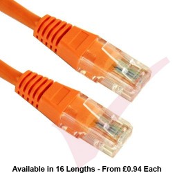 Cat5e Patch Cables RJ45 UTP High Grade PVC Flush Booted Orange