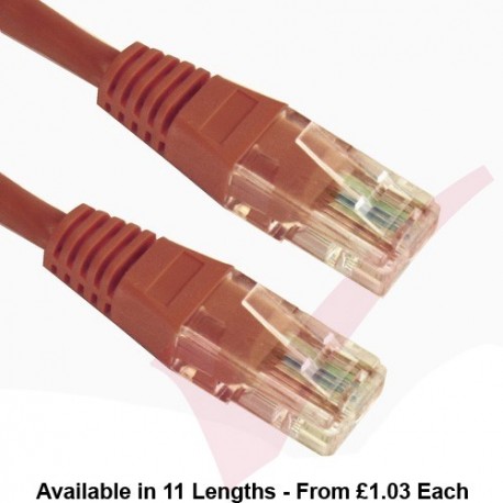 Cat5e Patch Cables RJ45 UTP High Grade PVC Flush Booted Brown
