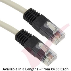 Cat5e Patch Cables Crossover RJ45 UTP PVC Black Booted Grey