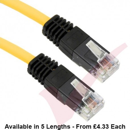 Cat5e Patch Cables Crossover RJ45 UTP PVC Black Booted Yellow