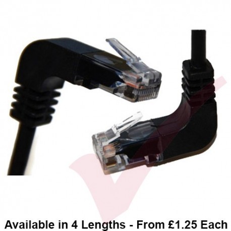 Cat5e Patch Cables Right Angle 'UP' to Right Angle 'Down' RJ45 UTP Flush Booted Black