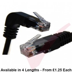 Cat5e Patch Cables Right Angle 'UP' to Straight RJ45 UTP Flush Booted Black