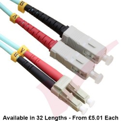 LC to SC Fibre Patch Cables OM3 Multimode Duplex Aqua Blue