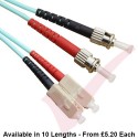 SC to ST Fibre Patch Cables OM3 Multimode Duplex Aqua Blue