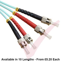ST to ST Fibre Patch Cables OM3 Multimode Duplex Aqua Blue