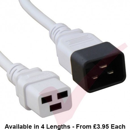 C19 to C20 High Grade H05VV-F 16A Power Cables White