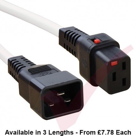 C19 Locking to C20 High Grade H05VV-F 16A Power Cables White
