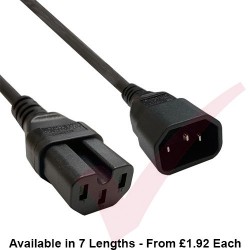 C14 to C15 10A IEC320 Power Extension Cables Black