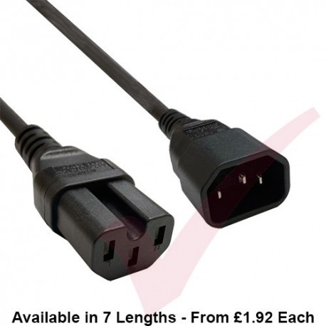 C14 to C15 10A IEC320 Power Extension Cables Black