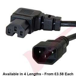 C14 to C15 Angled Left 10A Power Extension Cable Black