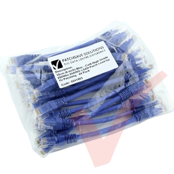 Short Blue 15cm Cat5e LSZH Patch Cables for 1U Patching 24Pk