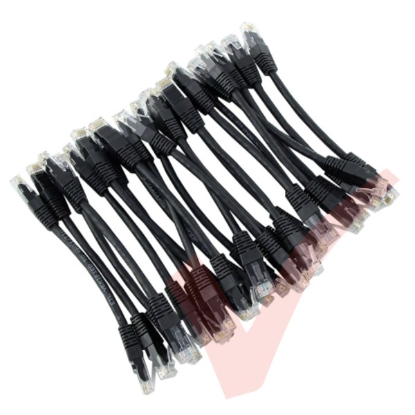 24 Pack of 20cm (8-inch) in Black - Cat5e High Grade 125MHz 24AWG LSZH Patch Lead for 2U Patching