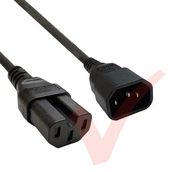 C14 to C15 10A IEC320 Power Extension Cables Black