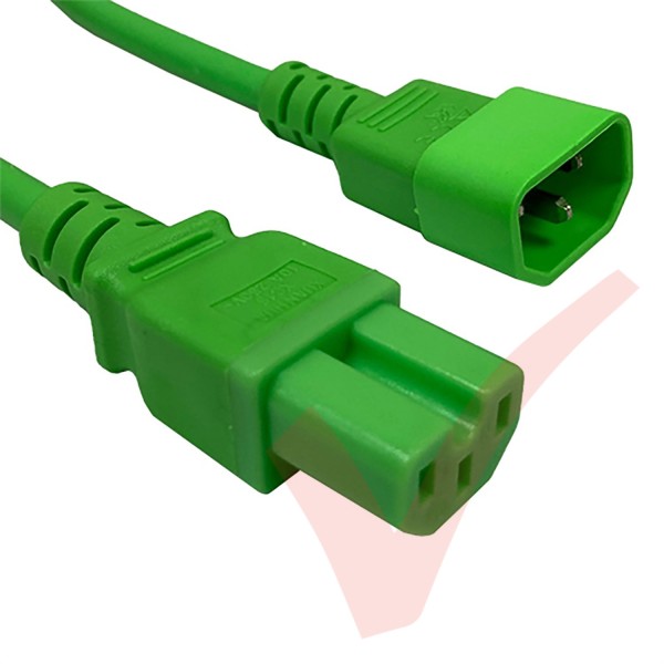 C14 to C15 HOT Condition Power Extension Cables Green