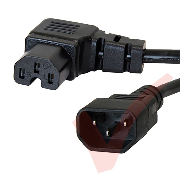C14 to C15 Angled Left 10A Power Extension Cable Black
