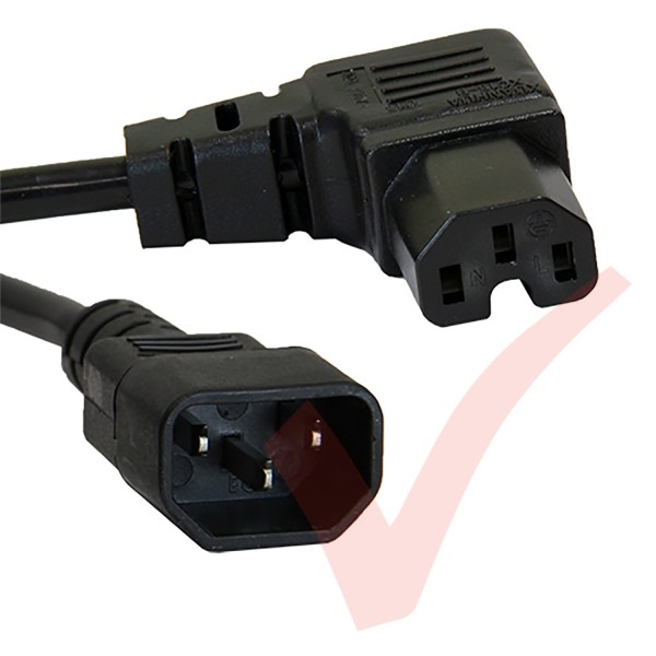 C14 to C15 Angled Right 10A Power Extension Cable Black