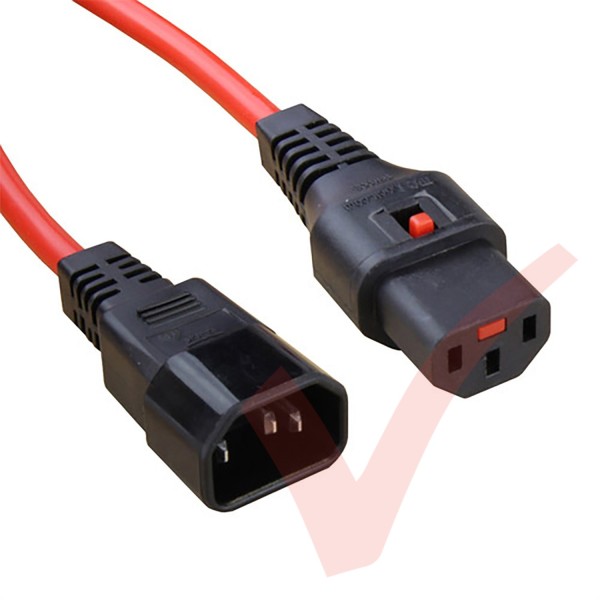 C13 Locking to C14 Power Cable Red