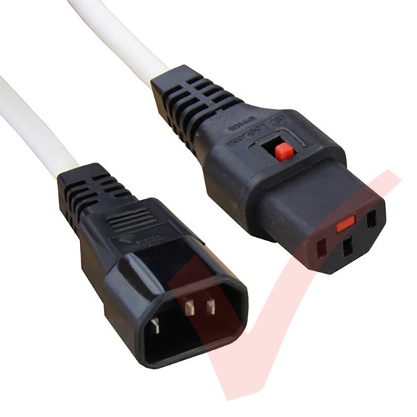 C13 Locking to C14 Power Cable White