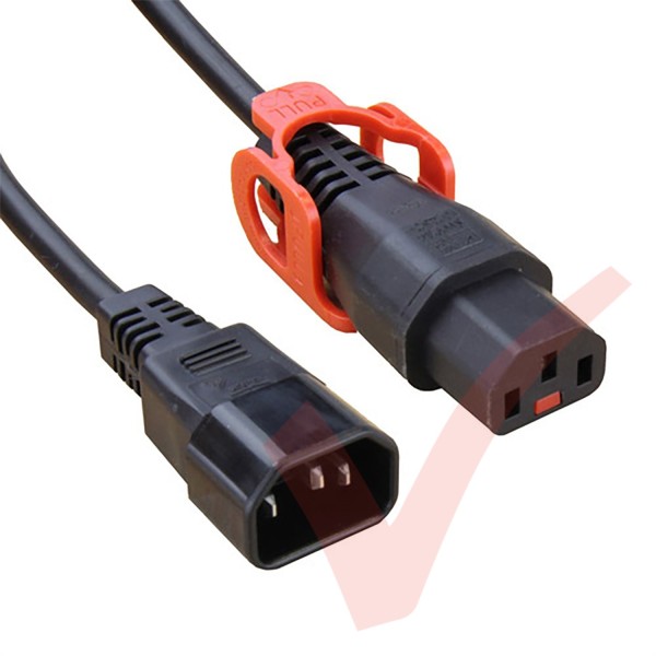 C13 Lock Plus to C14 H05VV-F Power Cable Black