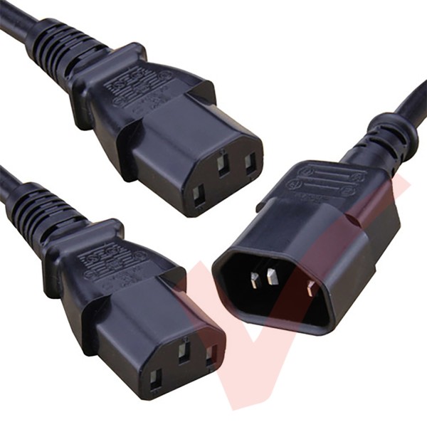 2.5 Metre Black - Splitter 2xC13 IEC Male (C14 Plug) - 2xIEC Female (C13 1Mtr Legs) Power Cable