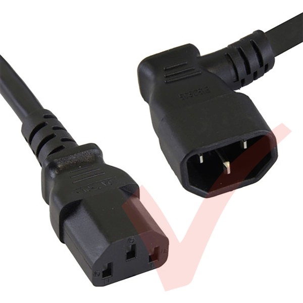 Black - C13 Straight - C14 Angled Right (C14 Plug) - IEC Female Straight (C13) Premium SJT Power Cable