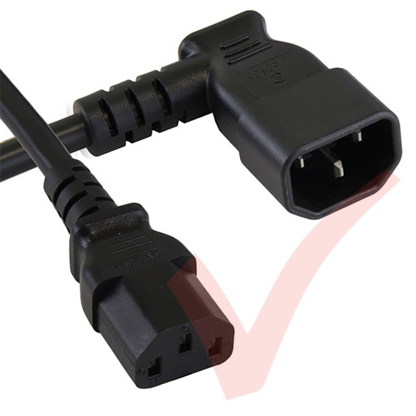 Black - C13 Straight - C14 Angled Left (C14 Plug) - IEC Female Straight (C13) Premium SJT Power Cable