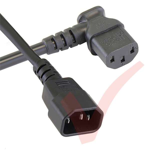 C13 Angled Left to C14 Straight Premium SJT Power Cables Black