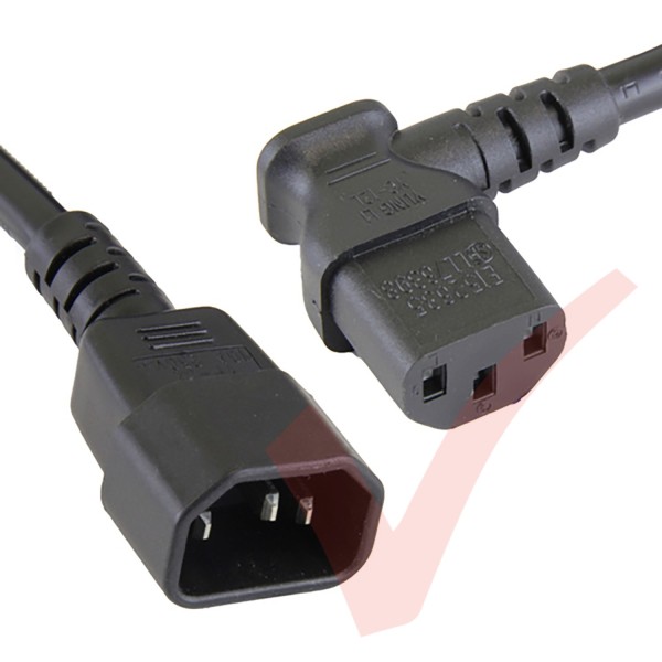 C13 Angled Right to C14 Straight Premium SJT Power Cables Black
