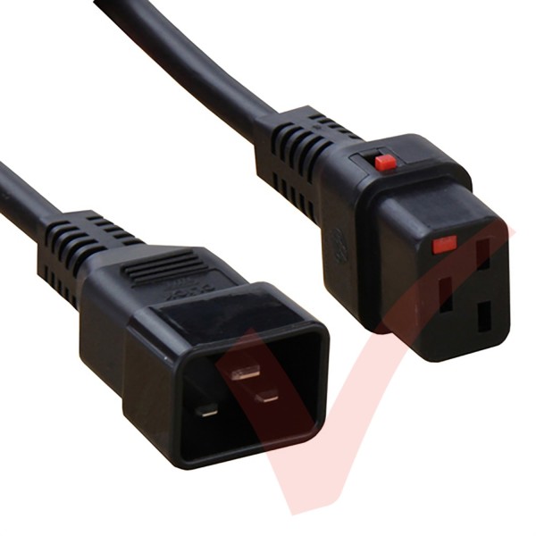 C19 Locking to C20 High Grade H05VV-F 16A Power Cables Black