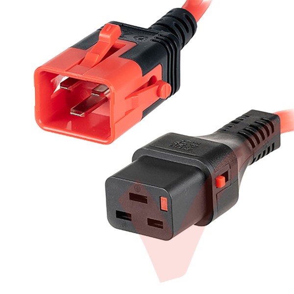 Dual Locking C19 to C20 16A Power Cables Red