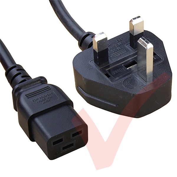 UK Plug (13 Amp) - C19 High Grade 1.5mmSq PVC Power Cable Black
