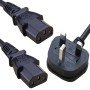 2.0 Metre Black Splitter UK Mains Plug (13 Amp) - 2x C13 (0.5 Metre Legs) High Grade Power Cable