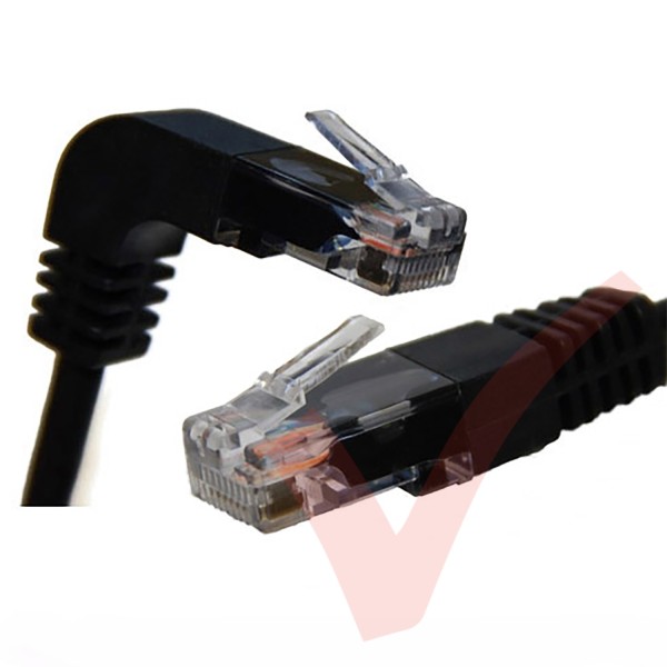 Cat5e Patch Cables Right Angle 'UP' to Straight RJ45 UTP Flush Booted Black
