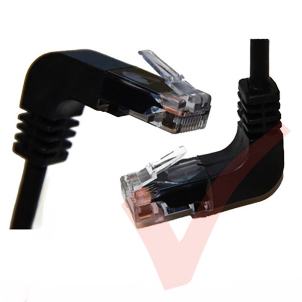 Cat5e Patch Cables Right Angle 'UP' to Right Angle 'Down' RJ45 UTP Flush Booted Black