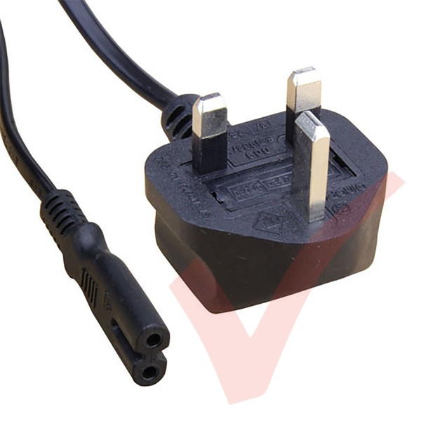 UK Plug (3 Amp) - C7 Figure of 8 High Grade 0.75mmSq PVC Power Cable Black
